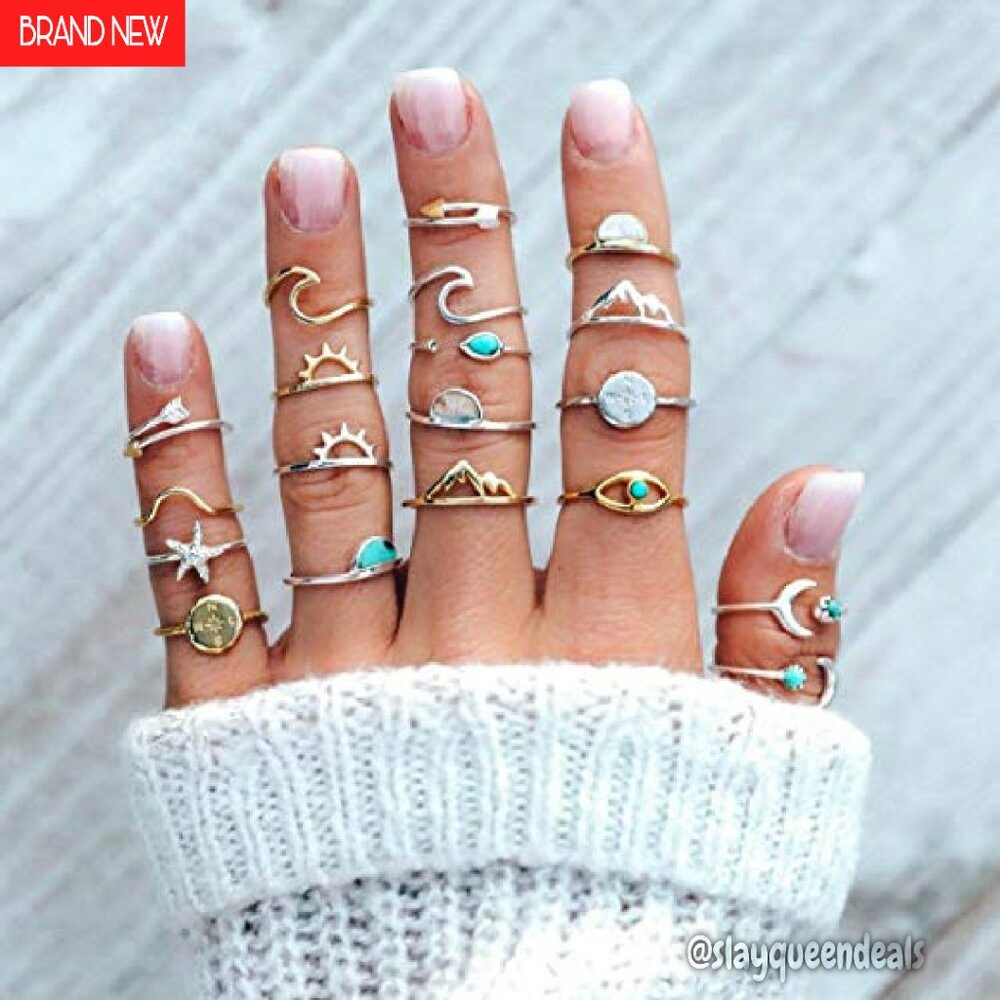 19-Piece Boho Stackable Knuckle Rings Set Adjusta… - image 6